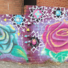 Mural of a pair of blue eyes and some flowers